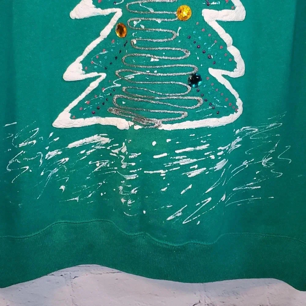 Vintage 90's Hanes Sport Christmas Tree Long Sleeve Sweatshirt - Picture 3 of 6